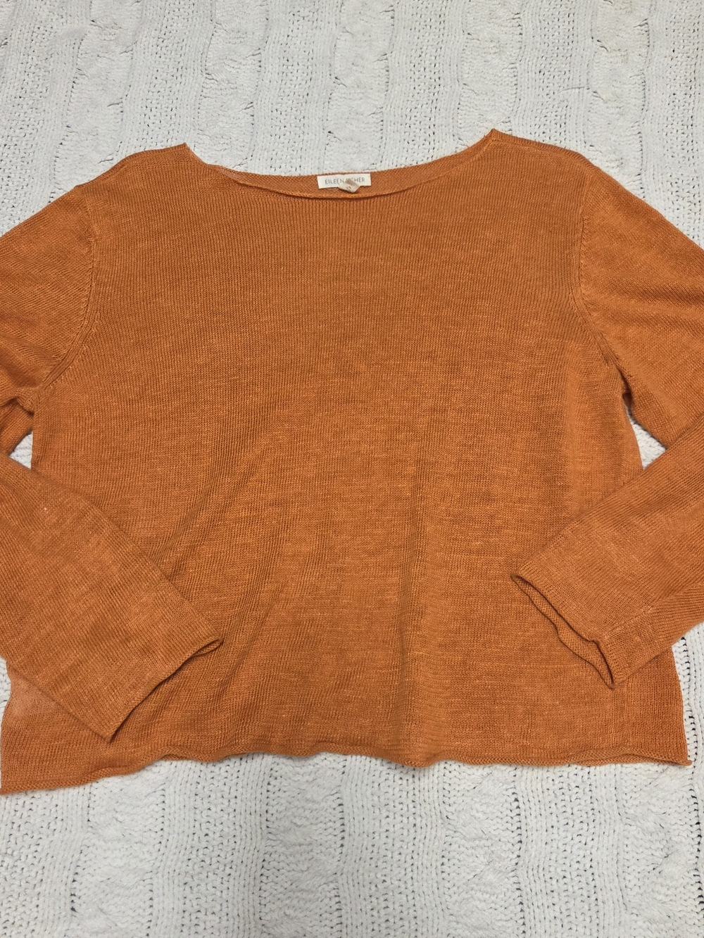 Eileen Fisher Orange Linen Lightweight Scoop-Neck Sweater